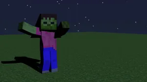 A Minecraft Zombie Roaming Around During Nighttime Wallpaper