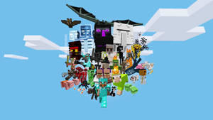 A Mob Menagerie In The Midday Skies Of Minecraft Wallpaper