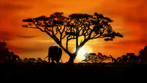 A Mother And Baby Sitting In Front Of An African Sunset Wallpaper