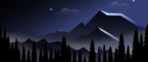 A Mountain Landscape With Trees And Stars At Night Wallpaper