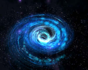 A Mysterious Cascading Blue Swirl Encircles A Black Hole Wallpaper