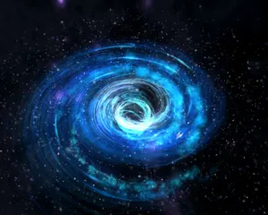 A Mysterious Cascading Blue Swirl Encircles A Black Hole Wallpaper