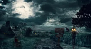 A Mysterious Scarecrow In A Field Of Cornstalks Wallpaper