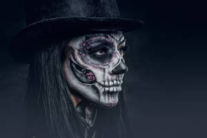 A Mysterious Sugar Skull Person In A Tophat Wallpaper