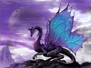 A Mystical Galaxy Dragon Poses Amidst A Vast Purple Nebula Wallpaper