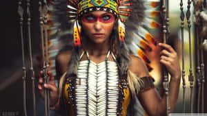 A Native American Indian Looking Out Over A Beautiful Landscape Wallpaper