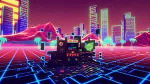 A Neon City With Buildings And Neon Lights Wallpaper