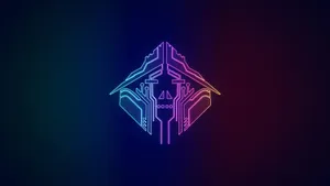 A Neon Colored Logo With A Sword In The Middle Wallpaper