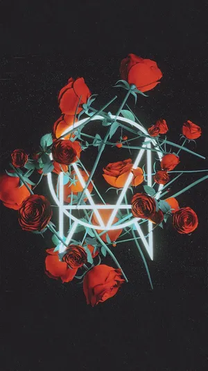 A Neon Rose With A Black Background Wallpaper