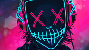 A Neon Skull With Headphones On His Head Wallpaper