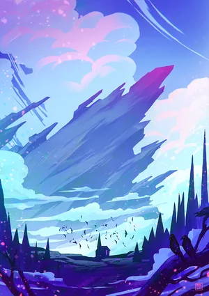 A Newly-built Purple Anime Home Wallpaper