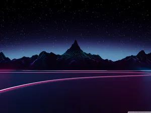 A Night Sky With Neon Lights And Mountains Wallpaper