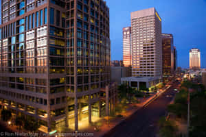 A Night View Of Downtown Phoenix Arizona Wallpaper