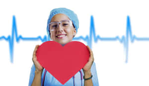 A Nurse Holding A Heart With An Ecg Wallpaper