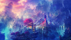 A Painting Of A Fantasy Castle In The Sky Wallpaper