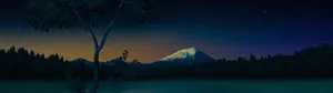 A Painting Of A Mountain And Lake At Night Wallpaper