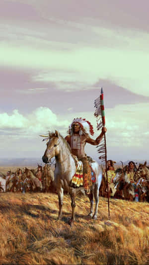 A Painting Of A Native American Man Wallpaper