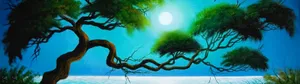 A Painting Of A Tree In The Water Wallpaper