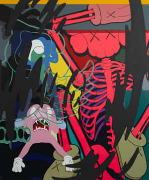 A Painting With Skeletons And Other Cartoon Characters Wallpaper