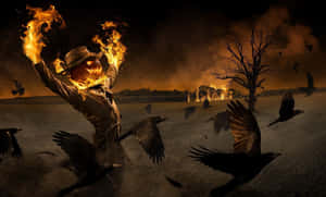 A Pair Of Scarecrows Stand Watch In A Field, Keeping A Watchful Eye Out For Any Pests.