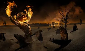 A Pair Of Scarecrows Stand Watch In A Field, Keeping A Watchful Eye Out For Any Pests.