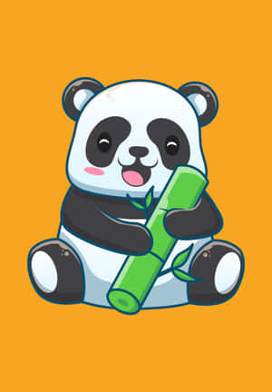 A Panda Bear Holding A Bamboo Stick Wallpaper