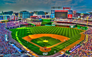 A Panoramic View Of A Baseball Stadium Filled With Cheering Fans During A Thrilling Game. Wallpaper