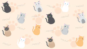 A Pattern Of Cats With Paw Prints On A Beige Background Wallpaper