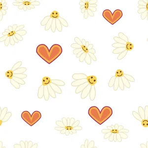 A Pattern Of Daisies With Hearts And Smiles Wallpaper