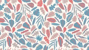 A Pattern Of Leaves In Blue, Pink And Red Wallpaper