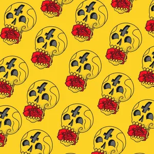 A Pattern Of Skulls On Yellow Background Wallpaper