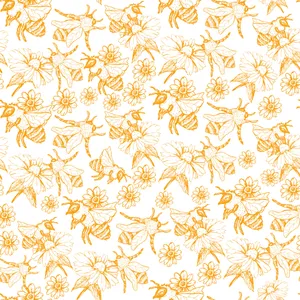 A Pattern With Bees And Flowers On White Wallpaper