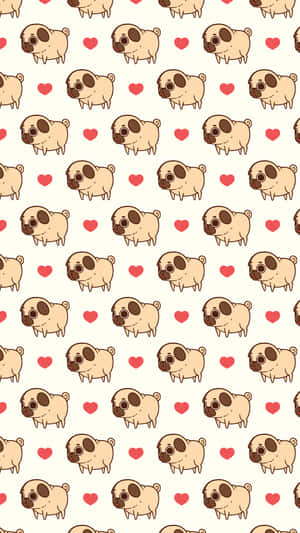 A Pattern With Pugs And Hearts On It Wallpaper