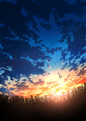 A Peaceful Evening At Anime Sunset Wallpaper