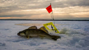 A Peaceful Ice Fishing Experience On A Frozen Lake. Wallpaper