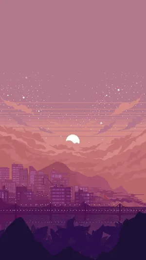 A Peaceful Pixel Landscape Showcasing A Gorgeous Lake And A Beautiful Sky. Wallpaper