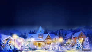 “a Peaceful Winter Scene Of A Beautiful Christmas Village.” Wallpaper