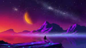 A Person Standing On A Mountain Looking At The Stars Wallpaper