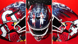 A Picture Of A Helmet With A Red And White Design Wallpaper