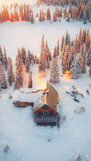 A Picture-perfect Cozy Winter Cabin Nestled In A Winter Wonderland Wallpaper