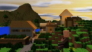 A Picturesque Minecraft Village Nestled In A Lush Green Landscape Wallpaper