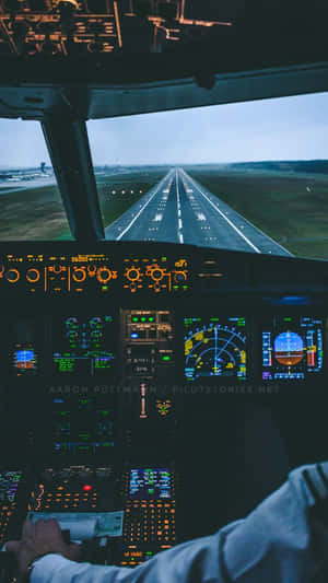 A Pilot Is Sitting In The Cockpit Of An Airplane Wallpaper