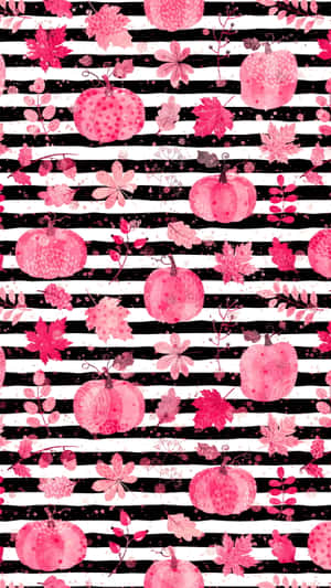 A Pink And Black Striped Pattern With Pumpkins Wallpaper