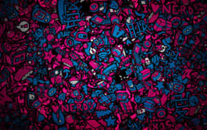 A Pink And Blue Background With Many Doodles Wallpaper