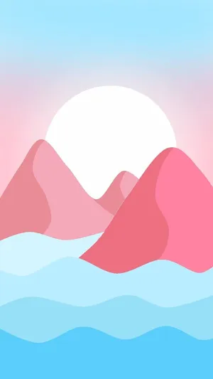 A Pink And Blue Mountain With Waves In The Background Wallpaper