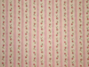 A Pink And Green Stripe Fabric With Roses Wallpaper