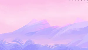 A Pink And Purple Landscape With Mountains Wallpaper