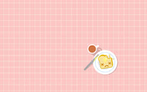 A Pink Background With A Plate And Cup Of Coffee Wallpaper