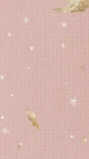 A Pink Background With Gold Stars And Clouds Wallpaper