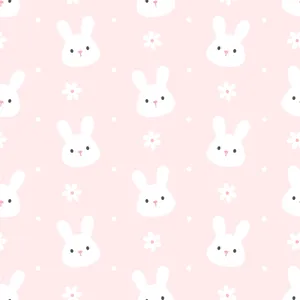 A Pink Background With White Bunny Faces And Flowers Wallpaper